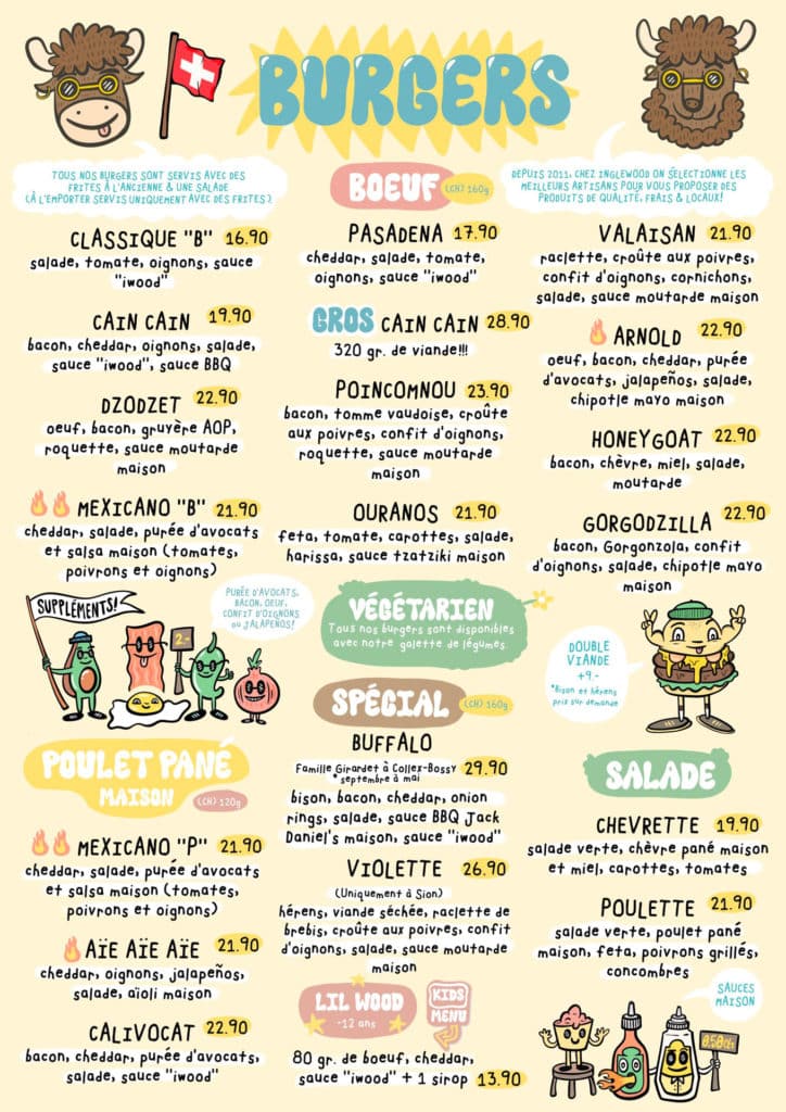 Menu Burgers Inglewood